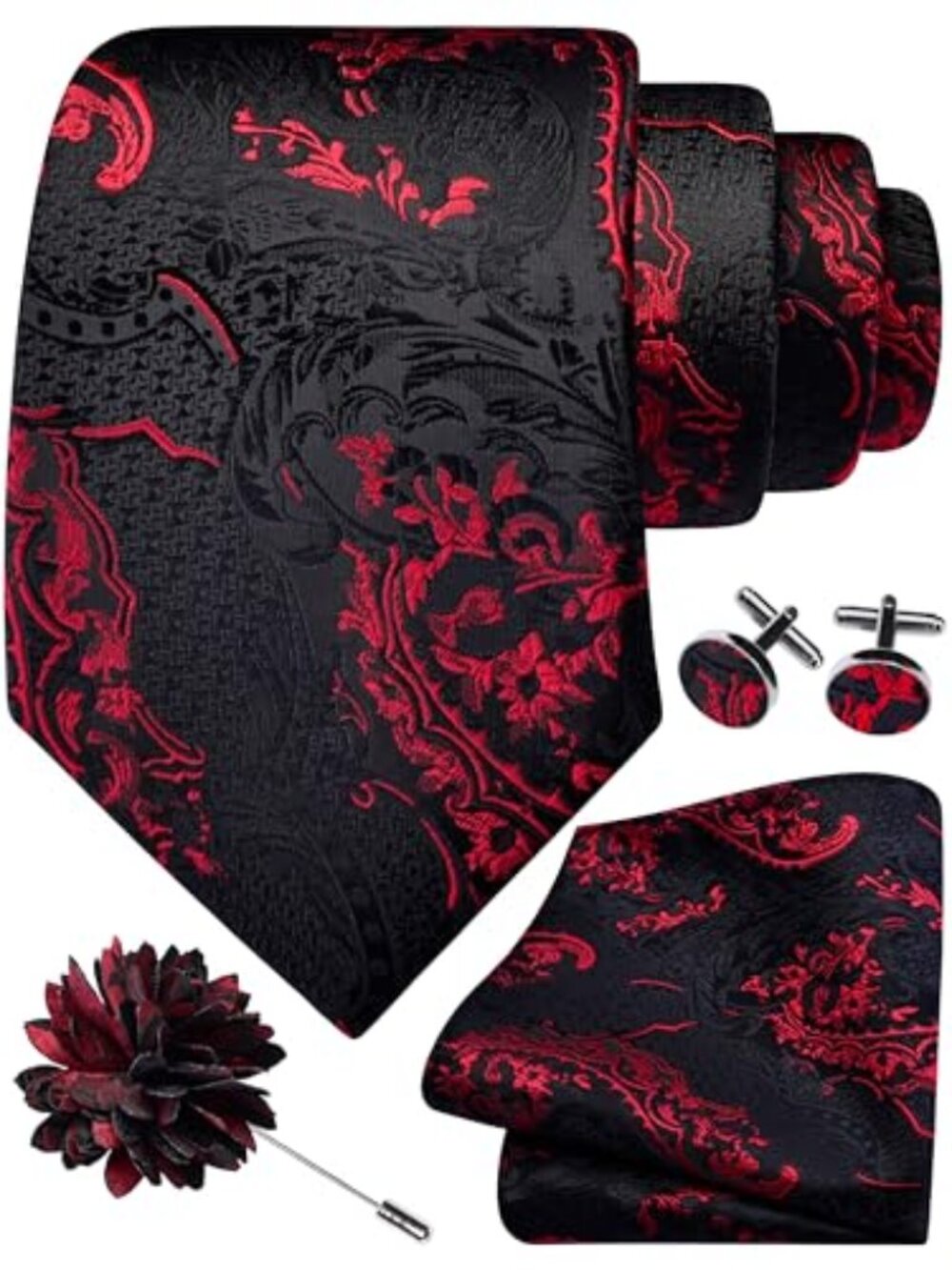 8cm Paisley Tie Set for Men Necktie‎ Lapel Pin Pocket Square Cufflinks Set